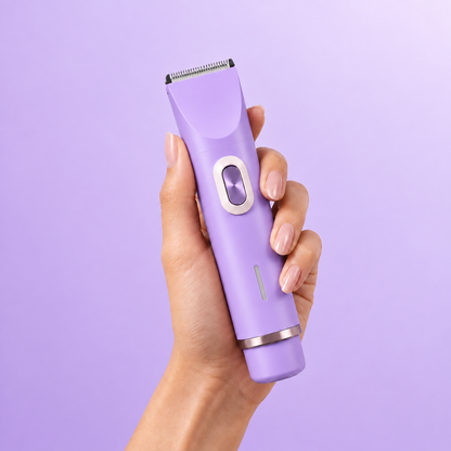 Hand holding purple trimmer